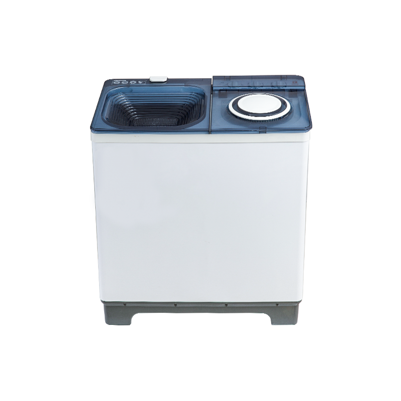 9.8kg semi-automatic double tub washing machine with clear plastic cover, dish washing cover, swivel cover with air drying function, two water inlets with swivel shower, double layer plastic body.