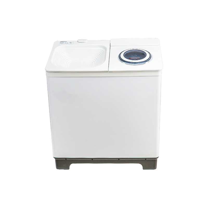 9.8kg semi-automatic double tub washing machine with opaque plastic cover, dishwashing cover, swivel cover with air drying function, two water inlets with swivel shower, double layer plastic body.