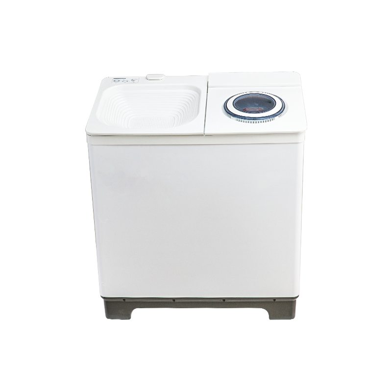 9.8kg semi-automatic double tub washing machine with opaque plastic cover, dishwashing cover, swivel cover with air drying function, two water inlets with swivel shower, double layer plastic body.