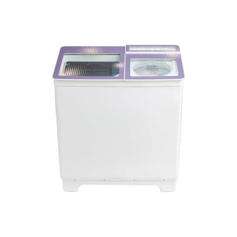 9.8Kg semi-automatic double tub washing machine with tempered glass lid (soft closing wash lid), with extra large wash lid, two water inlets with swivel shower, double layer plastic body.