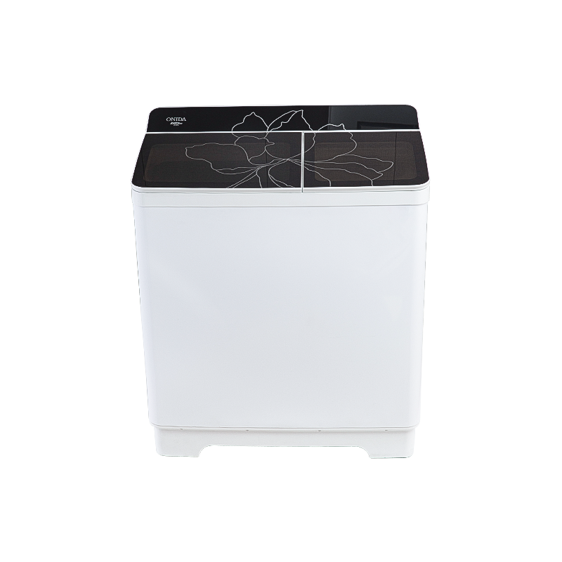 9.5kg semi-automatic double tub washing machine with tempered glass lid, available with damper (soft closing wash lid), two water inlets with swivel shower, double layer plastic body.