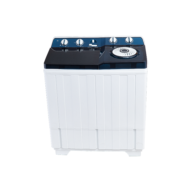 11.0Kg semi-automatic double tub washing machine with clear plastic lid, swivel lid with air drying function, one water inlet with selector and swivel shower, single layer plastic body.